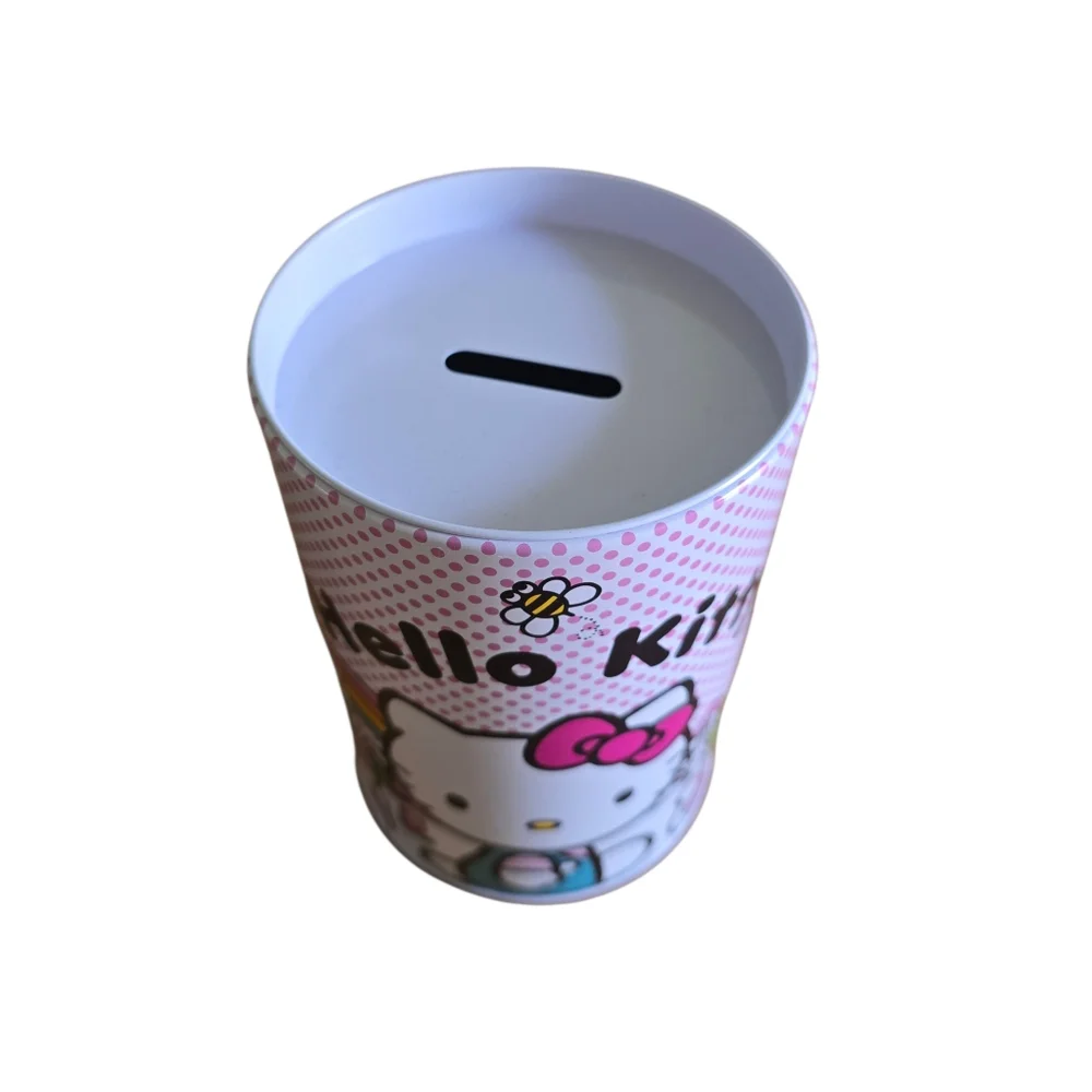HELLO KITTY Pink Swiss Dot Coin Bank | Licensed Sanrio Metal Tin | Kawaii Room D